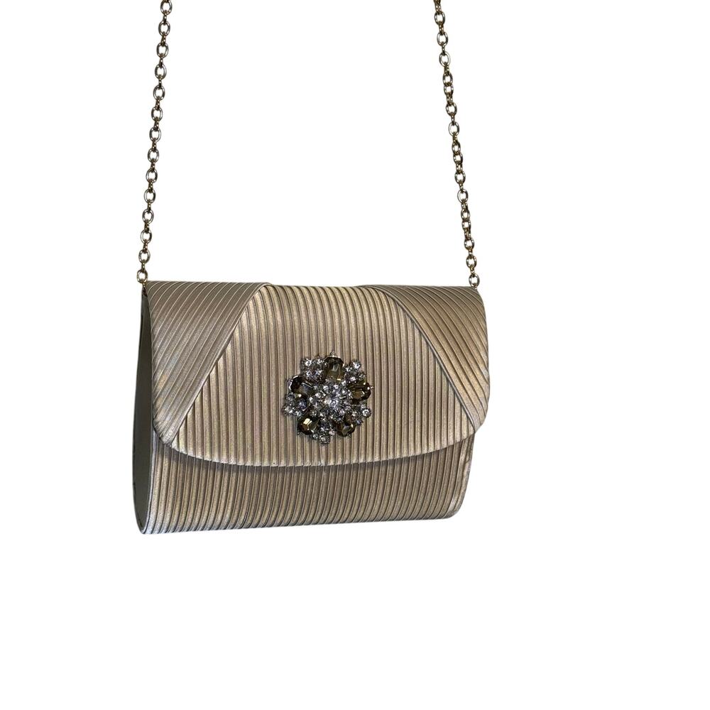 Jessica McClintock Womens Tan Alexis Pleated Crossbody Party Purse Bags One Size